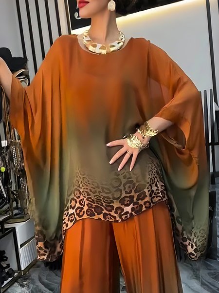 

Urban Ombre Printing Crew Neck Dolman Sleeve Blouse, Orange, Blouses and Shirts