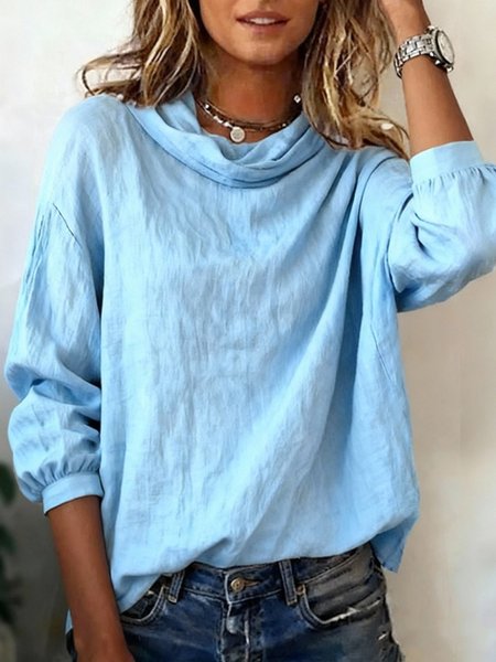 

Casual Plain Stand Collar Blouse, Sky blue, Blouses & Shirts