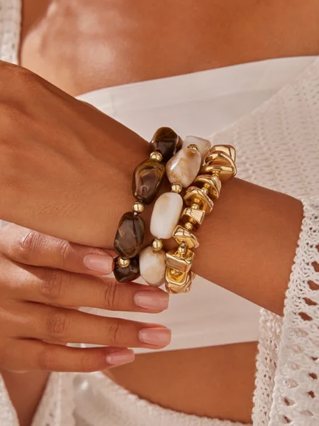 

Irregular Resin Bead Bracelet With Contrasting Colors, As picture, Bracelets