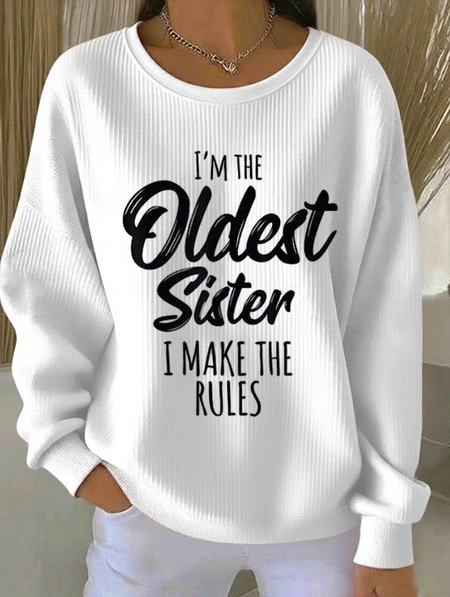 

Casual Crew Neck Text Letters Sweatshirt Printing, White, Hoodies & Sweatshirts