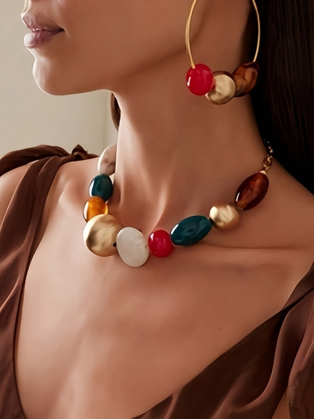 

Double-layered Pendant Candy Crystal Choker Necklace For Women's Jewelry, Golden, Necklaces