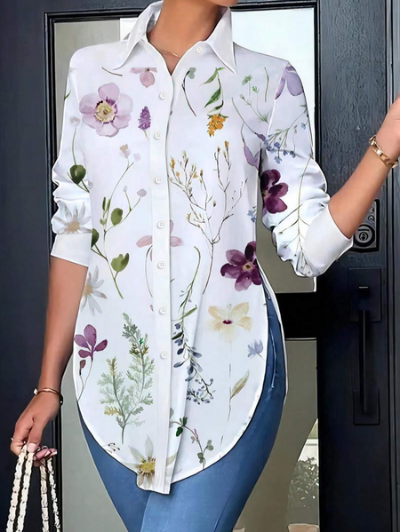 

Urban Floral Shirt Collar Shirt, White, Blouses and Shirts
