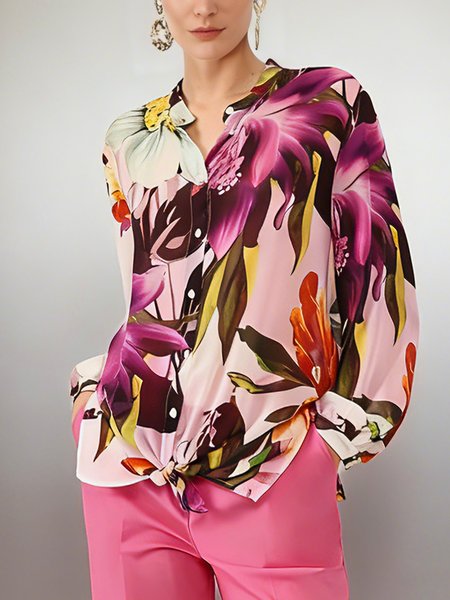 

Urban Floral Printing Shirt, Pink, Blouses and Shirts