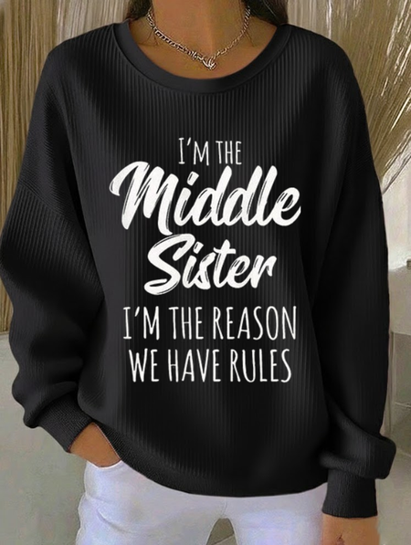 

Casual Crew Neck Text Letters Sweatshirt Printing, Black, Hoodies & Sweatshirts