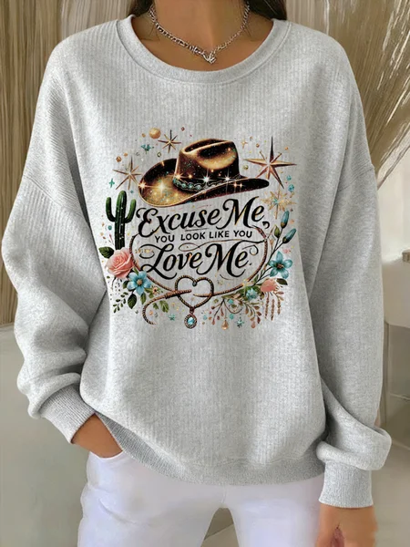 

Vintage Crew Neck Letter Pattern Sweatshirt, Light gray, Hoodies & Sweatshirts