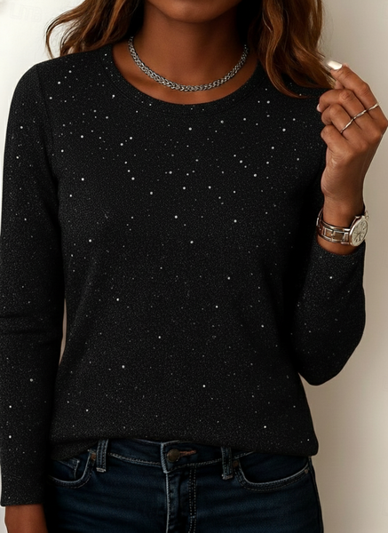 

Casual Plain Crew Neck Long Sleeve T-shirt, Black, T-shirts