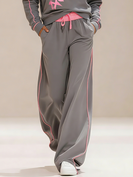 

Casual Color Block Split Joint Wide Leg Pants, Gray, Pants