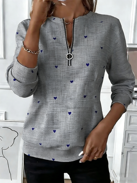 

Women Heart/Cordate Crew Neck Vintage Spring/Fall Long Sleeve Sweatshirt, Gray, Sweatshirts & Hoodies