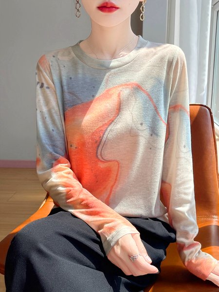 

Urban Ombre Printing Crew Neck T-shirt, Orange, Tees