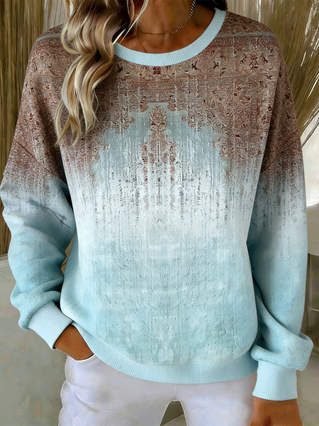 

Vintage Crew Neck Gradient Pattern Sweatshirt, Aqua blue, Hoodies & Sweatshirts