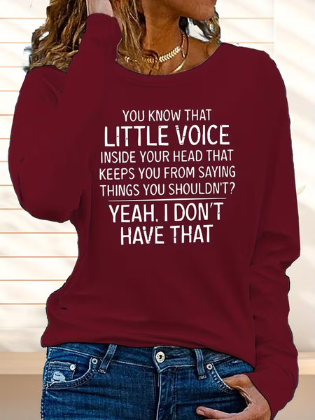 

Casual Text Letters Crew Neck Long Sleeve T-shirt, Wine red, T-shirts