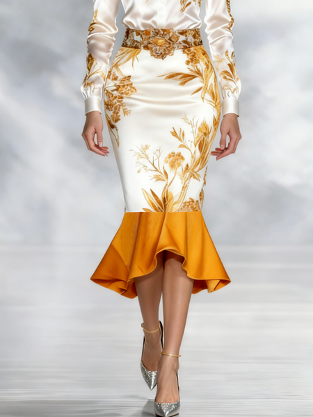 

Elegant Floral Midi Skirt, As picture, Skirts