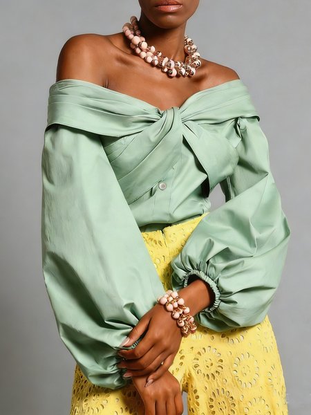 

Urban Cotton Plain Cross Off The Shoulder Shirt, Green, Blouses and Shirts