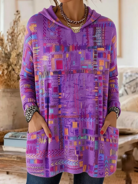 

Women Abstract Printing Long Sleeve Vintage Daily Spring/Fall Hoodie, Purple, Sweatshirts & Hoodies