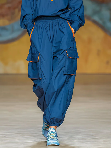 

Casual Color Block Pockets Cargo Pants, Blue, Cargo Pants