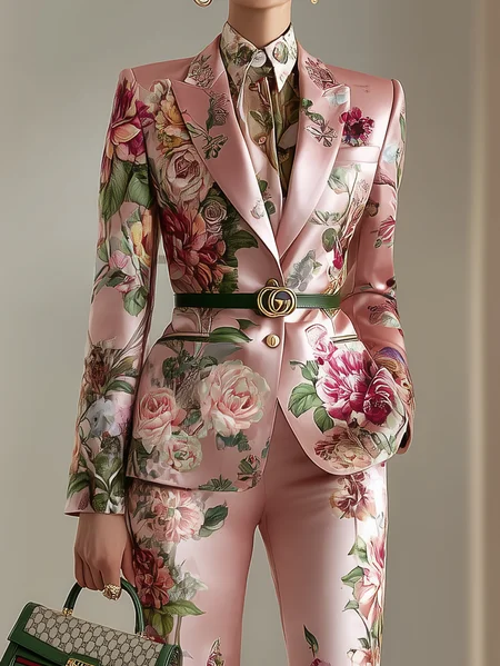 

Urban Shoulder Pad Floral Lapel Collar Blazer, Pink, Blazers