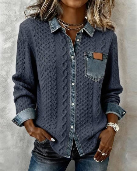 

Women Multicolor Block Long Sleeve Comfy Vintage Cardigan, Navyblue, Shirts