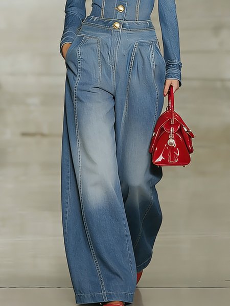 

Urban Denim Plain Wide Leg Jeans, Blue, Jeans