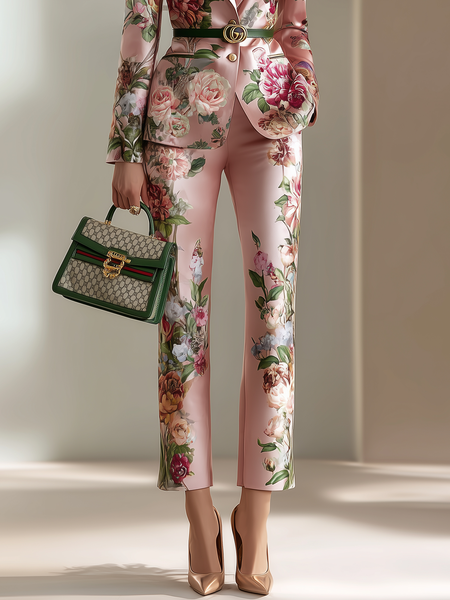 

Urban Floral Split Joint Straight Pants No Belt, Pink, Pants