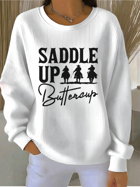 

Vintage Crew Neck Letter Pattern Sweatshirt, White, Hoodies & Sweatshirts