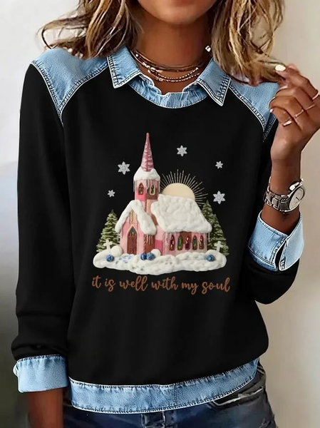 

Women Christmas Shawl Collar Vintage Spring/Fall Long Sleeve Sweatshirt, Black, Sweatshirts & Hoodies
