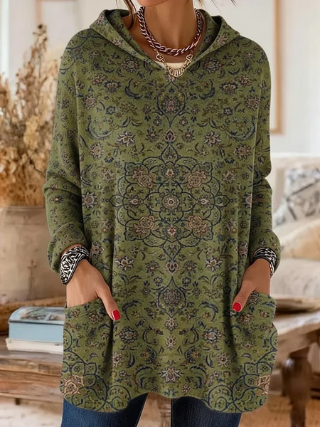 

Vintage Hoodie Floral Hoodie Printing, Green, Hoodies & Sweatshirts