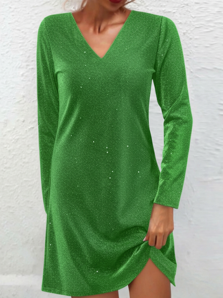 

Women Plain Spring/Fall Split Joint Dress V Neck Long Sleeve Fit & Flare Dress A-Line Dress, Green, Dresses