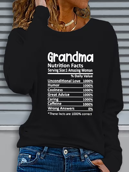 

Women Text Letters Long Sleeve Tee T-shirt Crew Neck Printing Casual Graphic Tee Spring/Fall Top, Black, T-Shirts