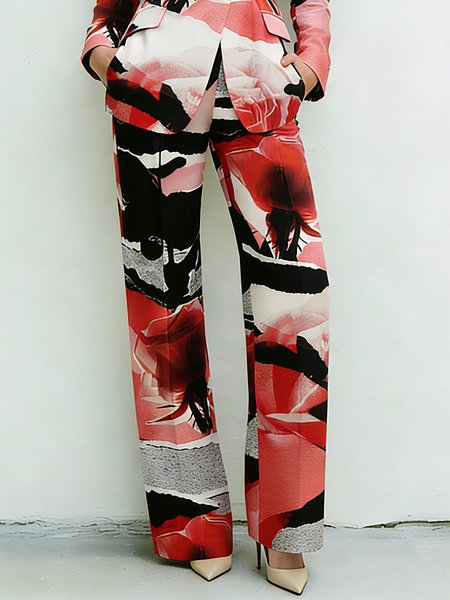 

Urban Abstract Printing Straight Pants, As picture, Pants