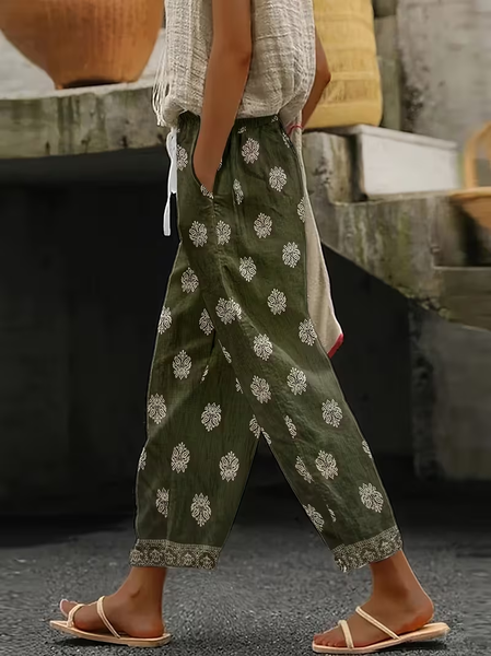 

Women Abstract Long Pants Casual Spring/Fall Trousers, Army green, Pants