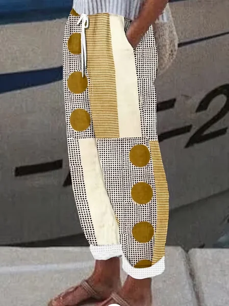 

Women Abstract Long Pants Casual Spring/Fall Trousers, Yellow, Pants