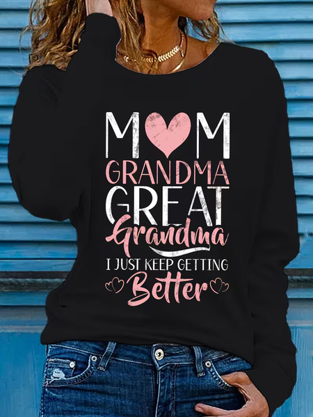 

Casual Text Letters Crew Neck Long Sleeve T-shirt, Black, T-shirts