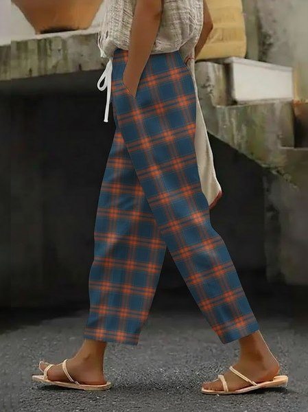 

Women Plaid Long Pants Casual Spring/Fall Trousers, Blue, Pants