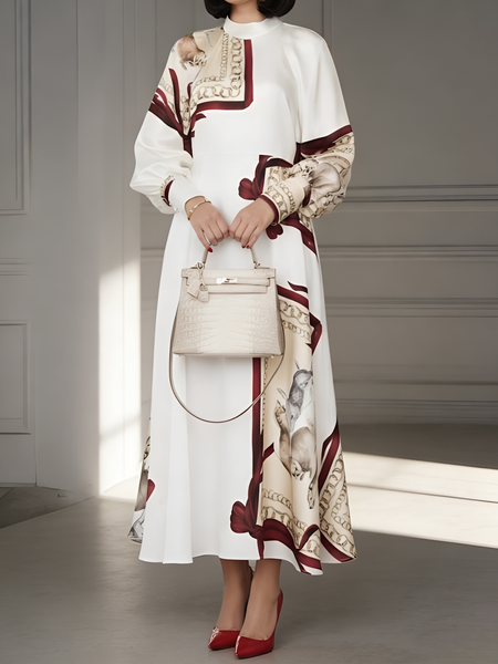 

Elegant 3D Printing Stand Collar Maxi Dress, As picture, Maxi Dresses