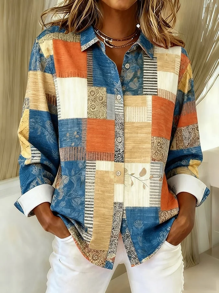 

Women Abstract Shirt Collar Long Sleeve Shirt Buckle Regular Sleeve Casual Daily Spring/Fall Top, As picture, Shirts