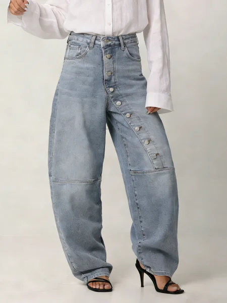 

Urban Denim Plain Irregular Craftsmanship Jeans, Denim blue, Jeans