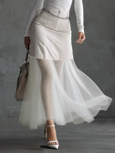 

Urban Split Joint Plain Maxi Skirt, White, Skirts