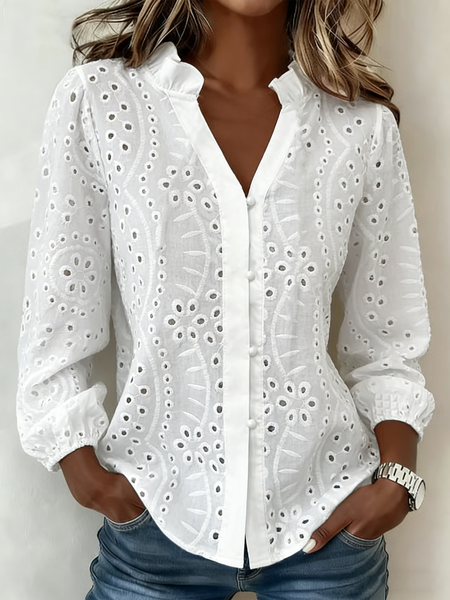 

Others Loose Cotton-Blend Elegant Shirt, White, Blouses & Shirts