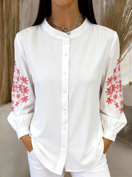 

Long Sleeve Floral Regular Loose Shirt For Women, White, Shirts