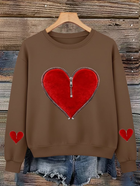 

Women Heart/Cordate Crew Neck Printing Casual Spring/Fall Long Sleeve Sweatshirt, Brown, Sweatshirts & Hoodies