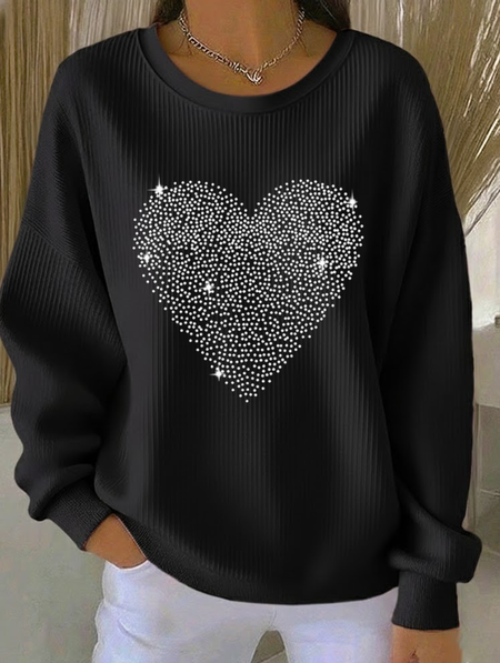 

Casual Crew Neck Heart/Cordate Sweatshirt Printing, Black, Hoodies & Sweatshirts