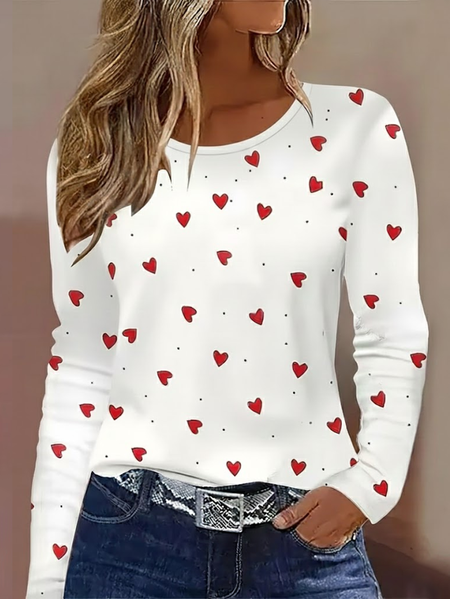 

Women Heart/Cordate Long Sleeve Tee T-shirt Crew Neck Printing Casual Graphic Tee Spring/Fall Top, White, T-Shirts