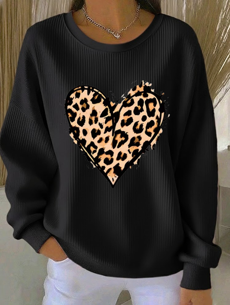 Casual Crew Neck Leopard Sweatshirt Printing
