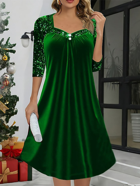 

Women Plain Summer Dress Square Neck Half Sleeve A-Line Dress, Color3, Dresses