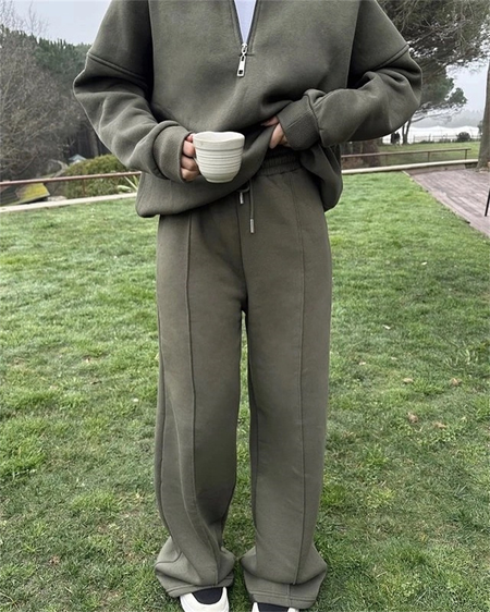 

Women Plain Two-Piece Set Daily Long Sleeve Casual Spring/Fall Top With Pants Matching Set, Green, Sets