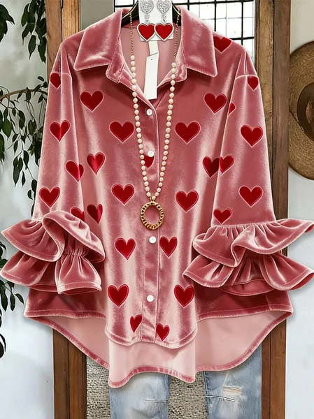 

Shawl Collar Long Sleeve Floral Pattern Regular Loose Blouse For Women, As picture, Shirts