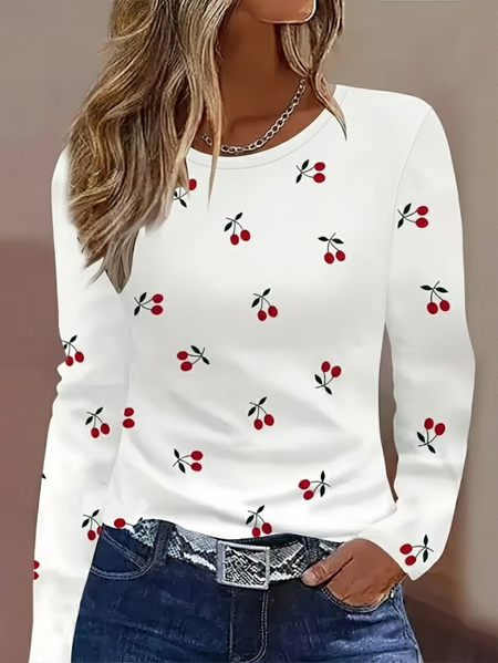

Women Fruit Long Sleeve Tee T-shirt Crew Neck Printing Casual Graphic Tee Spring/Fall Top, White, T-Shirts