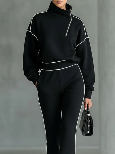 Casual Color Block Stand Collar Sweatshirt