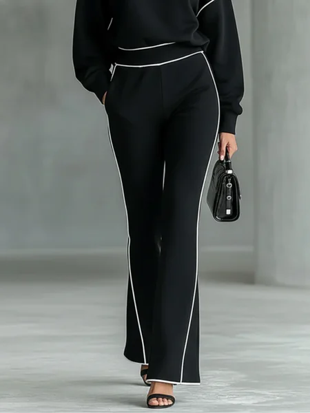 

Casual Color Block Flare Pants, Black, Pants