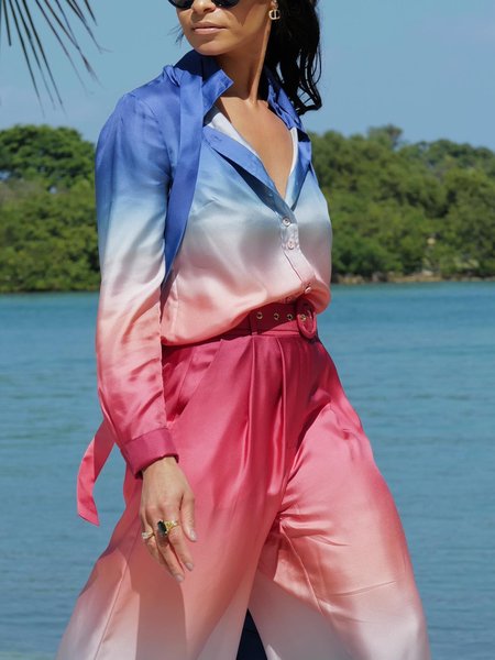 

Elegant Gradient Pattern Printing Shirt Collar Shirt, As picture, Blouses and Shirts